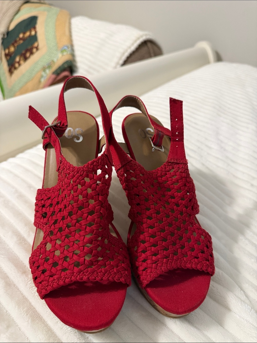 SO Red Woven Slingback Sandals